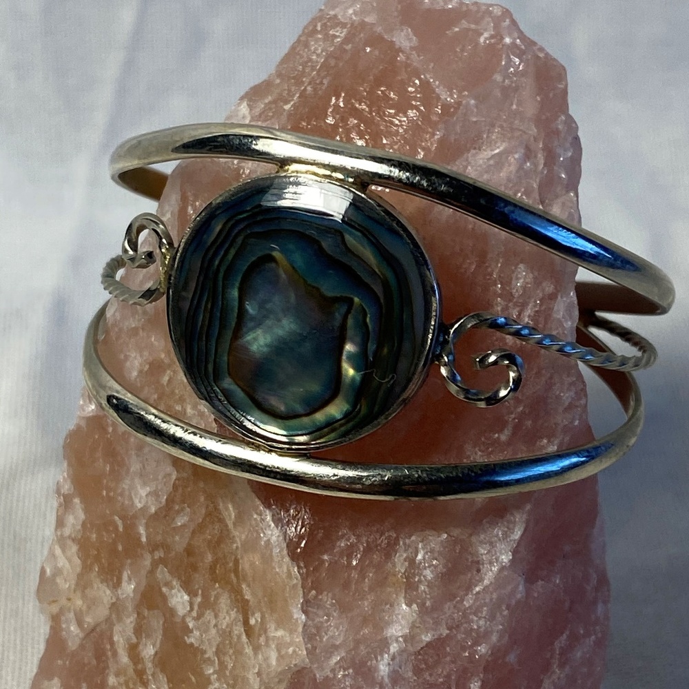 Vintage Mexican Abalone and Alpaca Silver Bracelet